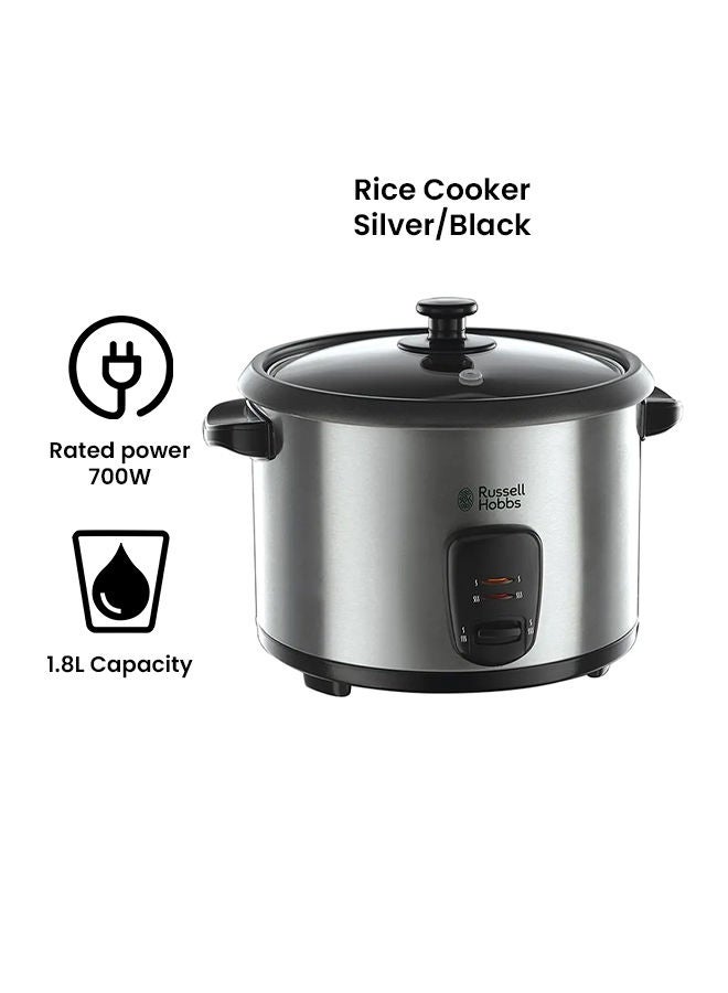 Russell Hobbs Rice Cooker, 10 Cups Capacity, Keep Warm, Steaming Tray, Stainless Steel 1.8 L 700.0 W 19750JAS Black/Silver - Image 2