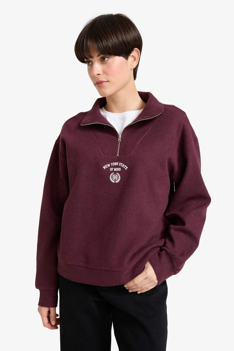 DeFacto Regular Fit Slogan Long Sleeve Sweatshirt - Image 4