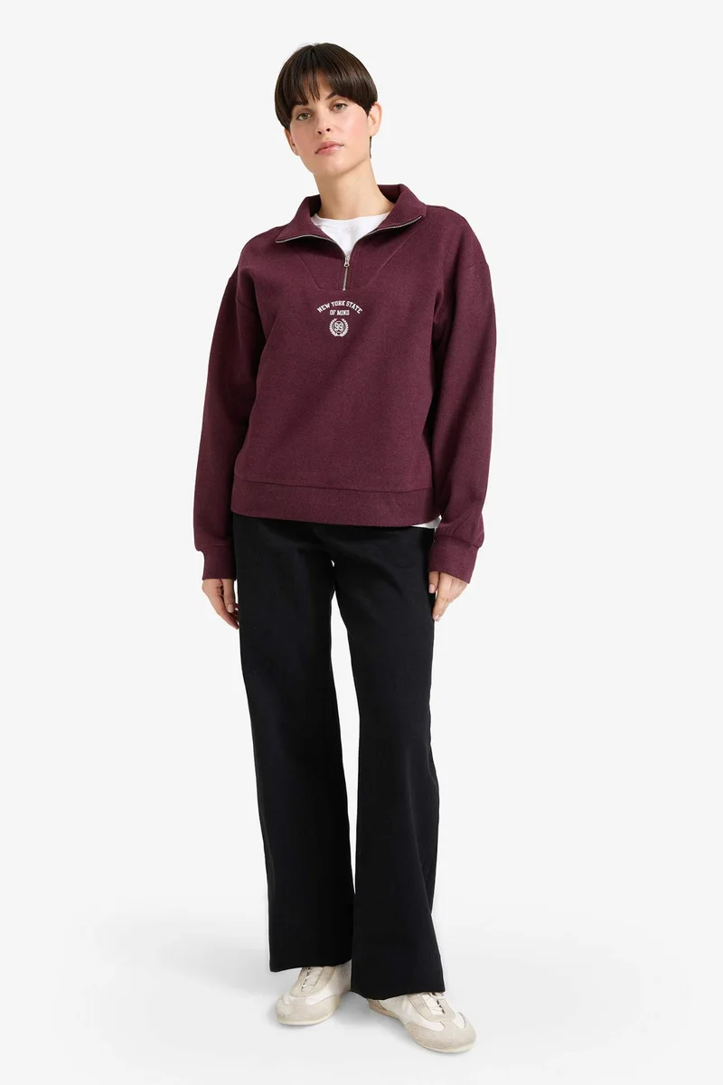 Defacto Regular Fit Slogan Long Sleeve Sweatshirt