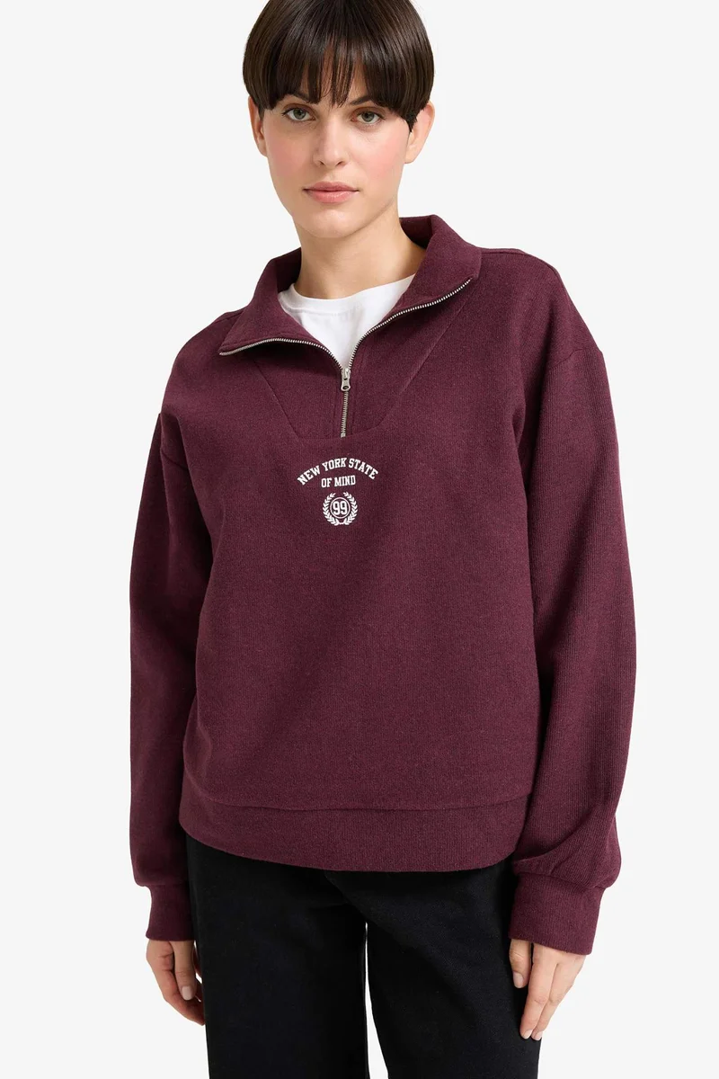 Defacto Regular Fit Slogan Long Sleeve Sweatshirt