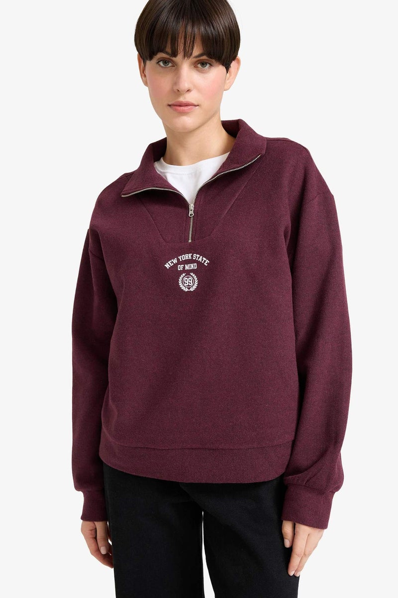 DeFacto Regular Fit Slogan Long Sleeve Sweatshirt - Image 1