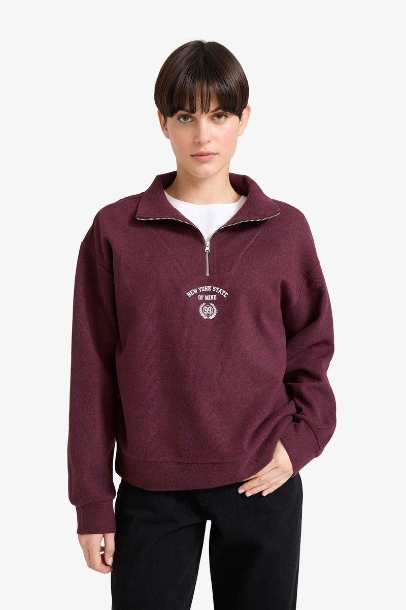 DeFacto Regular Fit Slogan Long Sleeve Sweatshirt - Image 3