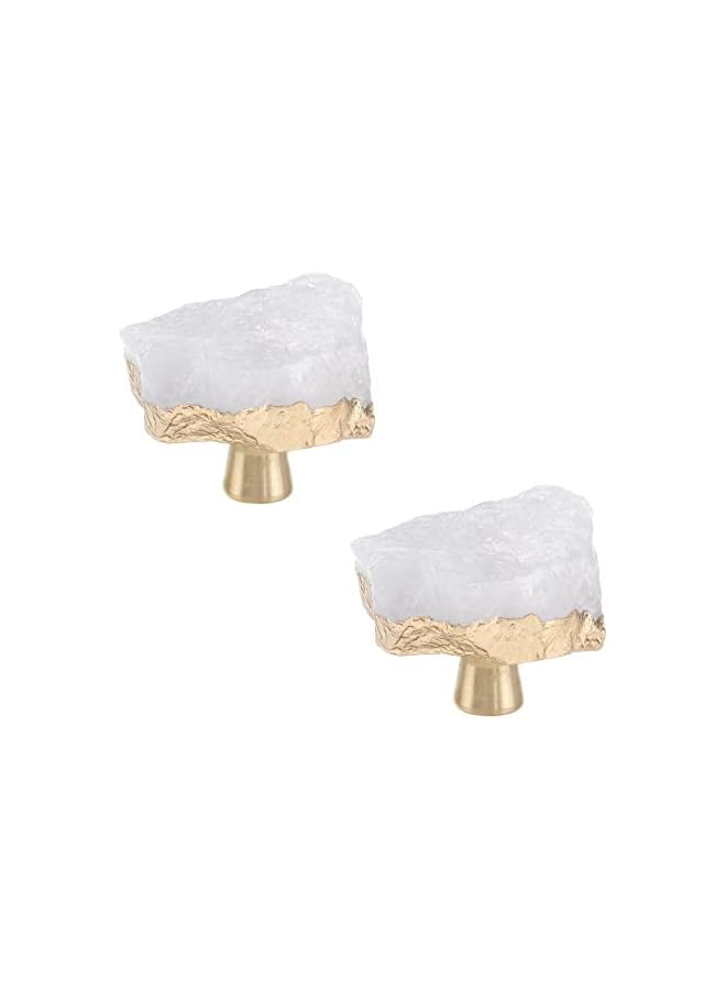 promass 2 PCS Cabinet Knobs Pulls Crystal Slice Stone Handles for Drawer, Closet, Cupboard Handles (White) - Image 3