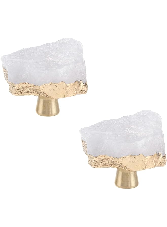 promass 2 PCS Cabinet Knobs Pulls Crystal Slice Stone Handles for Drawer, Closet, Cupboard Handles (White) - Image 1