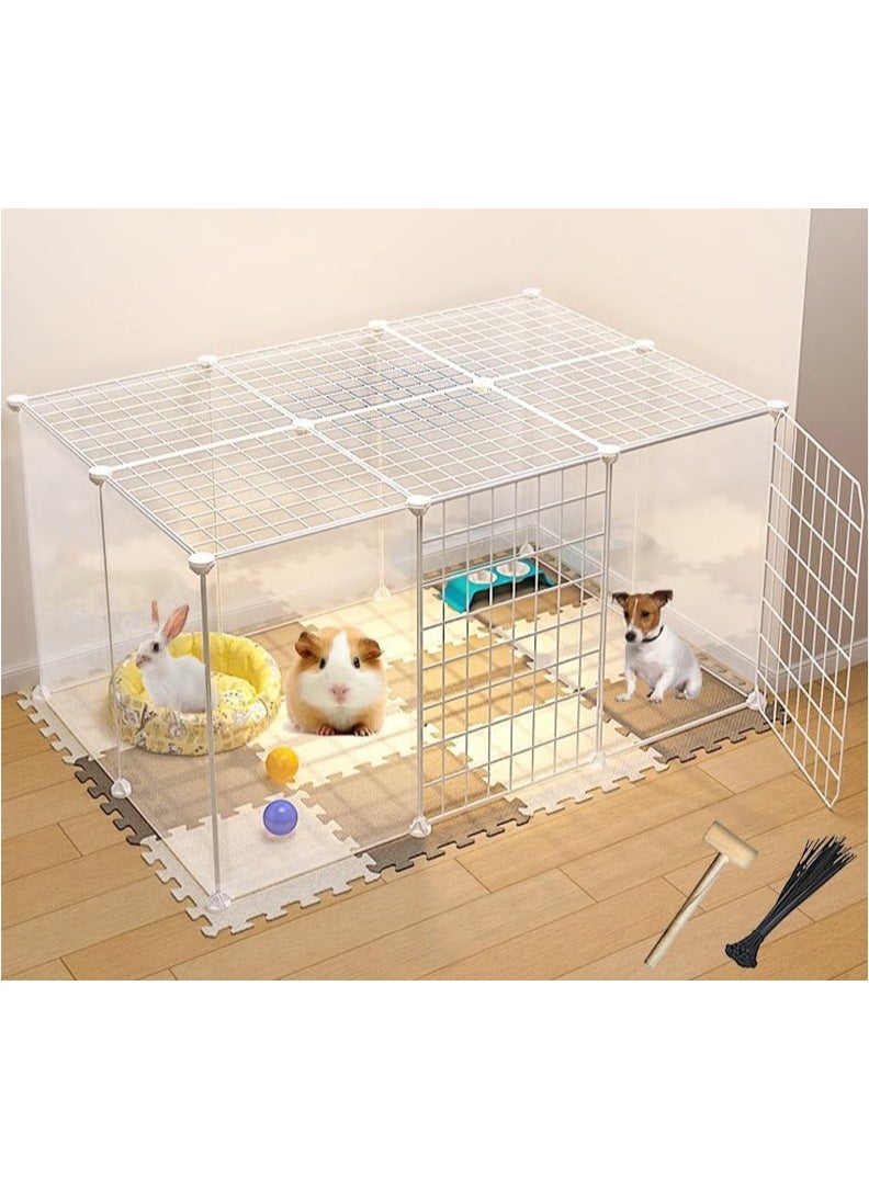 Generic Pet Playpen with Top Cover, Portable Yard Fence with Door for Small Animals, Guinea Pigs, Rabbits,Dog Cage,Cat Cage, Dog Fence,White,16 panels,43.7 * 29.5 inches  - Image 1