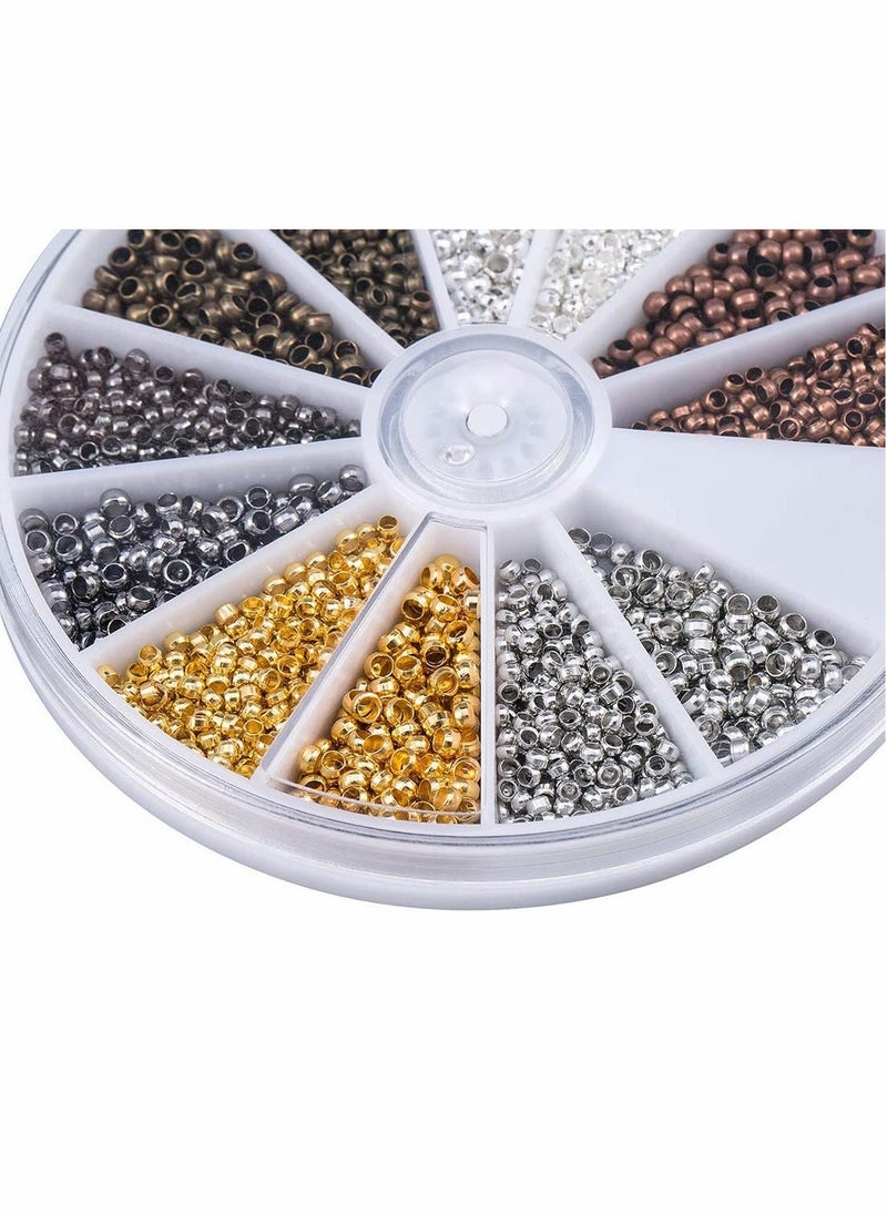 CharmCollection 2250 Pieces Tube Crimp Beads 2 mm 2.5 mm Mixed Bracelet Loose Beads Spacer Jewelry Making Ends Caps, 6 Colors  - Image 2