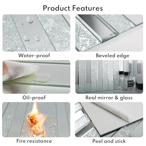 Lovdeco Peel and Stick Mirror Strip Tile, 1.2 x 12 Inches Mirror Tiles for Kitchen Backsplash and Bathroom Wall (5 Pieces, 5 SQ.FT.) - Image 5