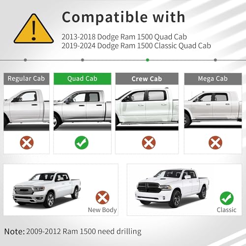 OEDRO Custom Fit Floor Mats for 2013-2018 Dodge Ram 1500 Quad Cab, 2019-2024 Dodge Ram 1500 Classic Quad Cab (NOT for New Body), All Weather Front & 2nd Seat Floor Liners - Image 2