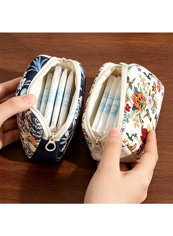 Quantum 2 Pcs Sanitary Napkin Waterproof Storage Bag - Floral Print Sanitary Napkin Storage Bag - Tampon Organizer Pouch Multi-Use Storage for Napkin Cosmetics Earphones and Small Accessories - Image 3