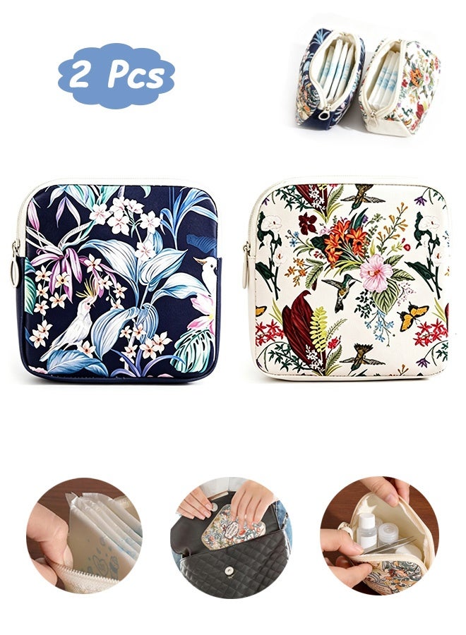 Quantum 2 Pcs Sanitary Napkin Waterproof Storage Bag - Floral Print Sanitary Napkin Storage Bag - Tampon Organizer Pouch Multi-Use Storage for Napkin Cosmetics Earphones and Small Accessories - Image 1