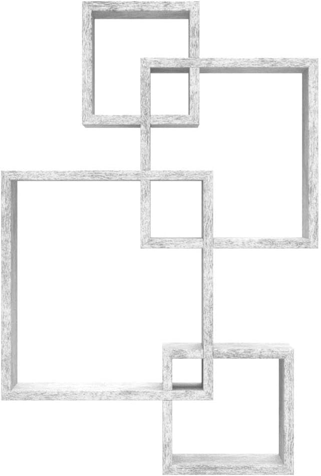 Greenco 4 Cube Intersecting Shelves EasytoAssemble Floating Wall Mount Shelves for Bedrooms and Living Rooms Rustic White Finish - Image 4