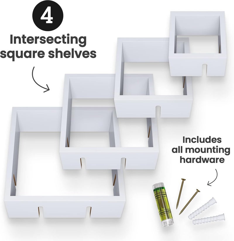 Greenco 4 Cube Intersecting Shelves EasytoAssemble Floating Wall Mount Shelves for Bedrooms and Living Rooms Rustic White Finish - Image 5