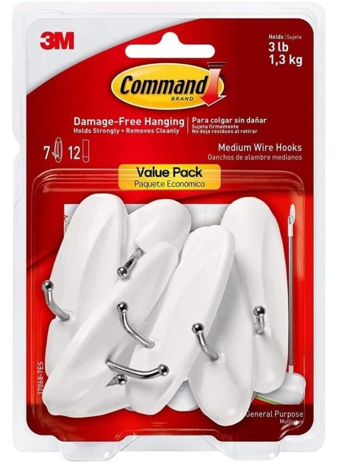Command Wire Hooks Value Pack, Medium, White, 7-Hooks (17068-7Es) - Image 1