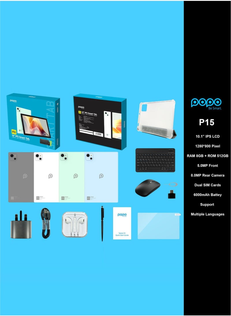 بوبو - تابلت ذكي P15 5G IPS LCD Premium يعمل بنظام Android مقاس 10 بوصات وذاكرة وصول عشوائي سعتها 8 جيجابايت وذاكرة قراءة فقط 512 جيجابايت أزرق - Image 1