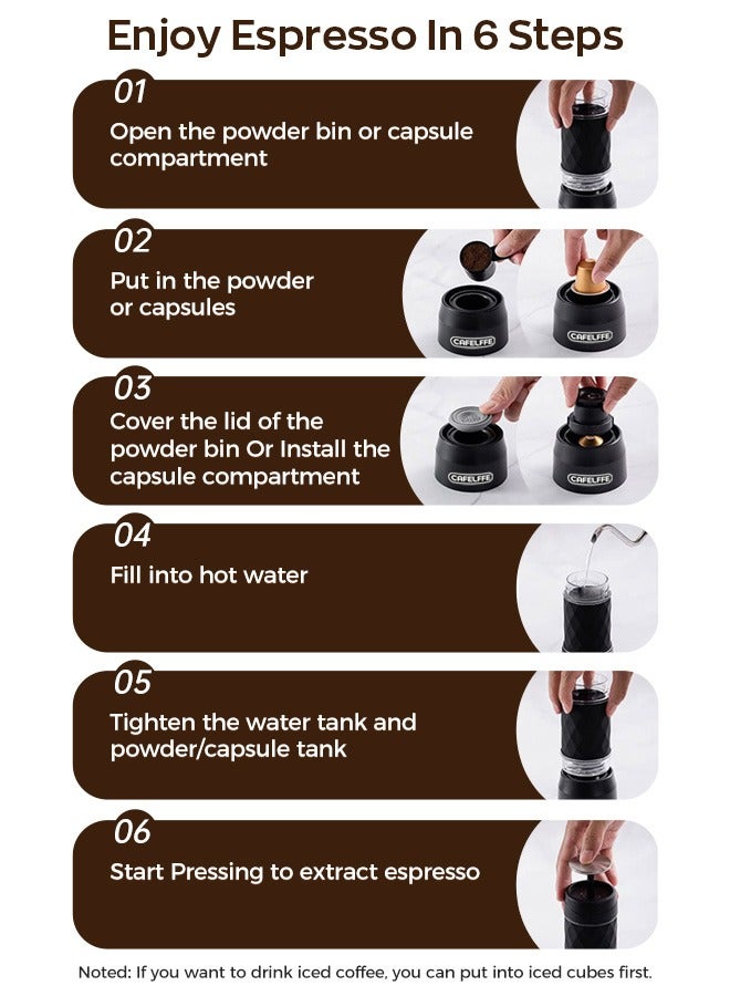 3 In 1 Portable Espresso Maker Handy Capsule Coffee Maker Manual Mini Espresso Machine Fit For Capsule and Ground Coffee For Travel Camping Hiking Office Home