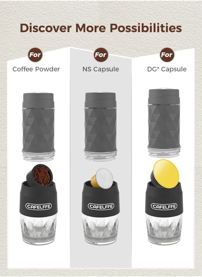 Cafelffe 3 In 1 Portable Espresso Maker Handy Capsule Coffee Maker Manual Mini Espresso Machine Fit For Capsule and Ground Coffee For Travel Camping Hiking Office Home  - Image 2