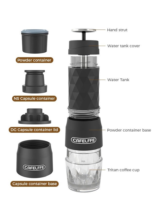 3 In 1 Portable Espresso Maker Handy Capsule Coffee Maker Manual Mini Espresso Machine Fit For Capsule and Ground Coffee For Travel Camping Hiking Office Home