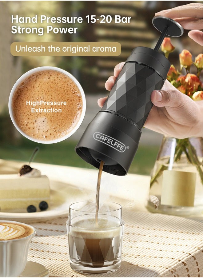 Cafelffe 3 In 1 Portable Espresso Maker Handy Capsule Coffee Maker Manual Mini Espresso Machine Fit For Capsule and Ground Coffee For Travel Camping Hiking Office Home  - Image 3