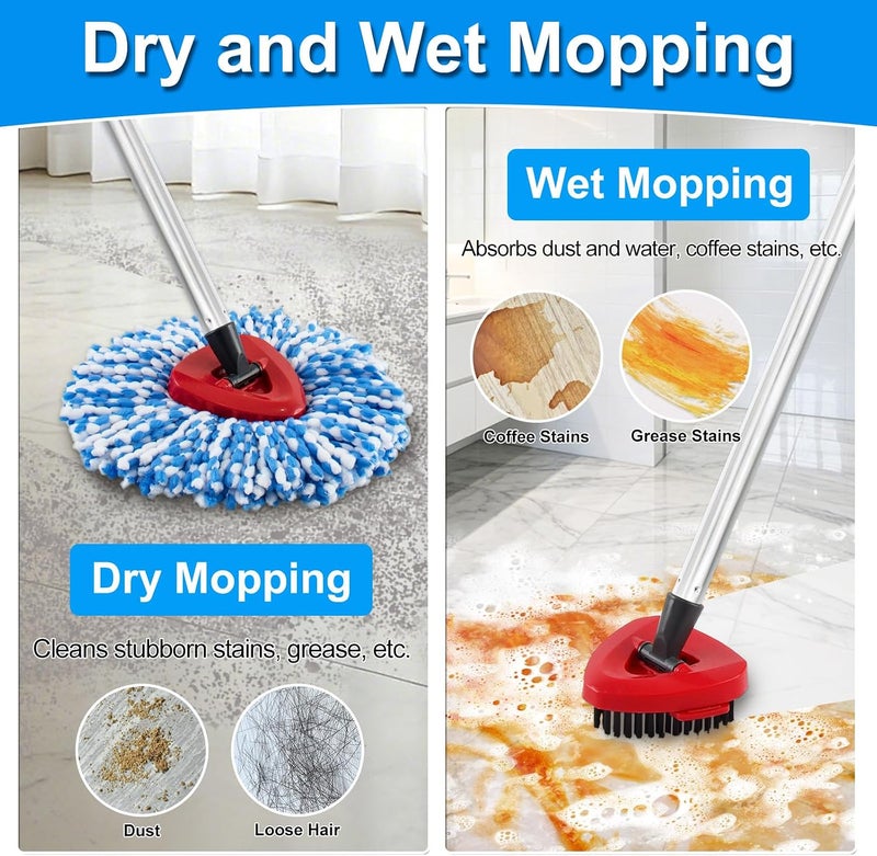 Heuihm 6 Pack Mop Heads Replacements for Ocedar RinseClean 2-Tank System, Spin Mop Replacement Head for O Cedar, Includes 4 Microfibe mop Refills, 1 Upgrade Scrubber Mopping Head and 1 Mops Base for Cleaning - Image 5