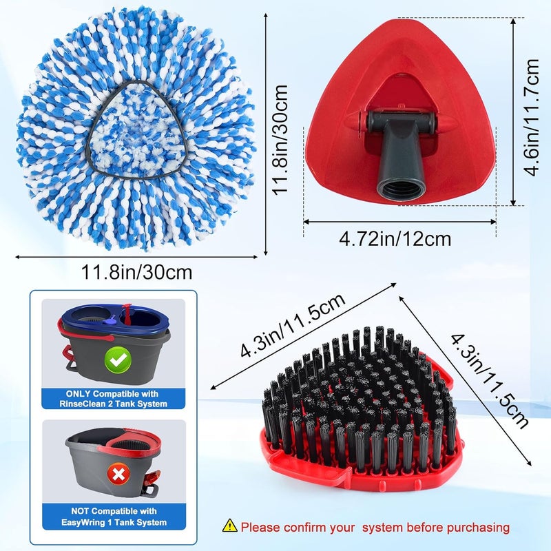 Heuihm 6 Pack Mop Heads Replacements for Ocedar RinseClean 2-Tank System, Spin Mop Replacement Head for O Cedar, Includes 4 Microfibe mop Refills, 1 Upgrade Scrubber Mopping Head and 1 Mops Base for Cleaning - Image 2