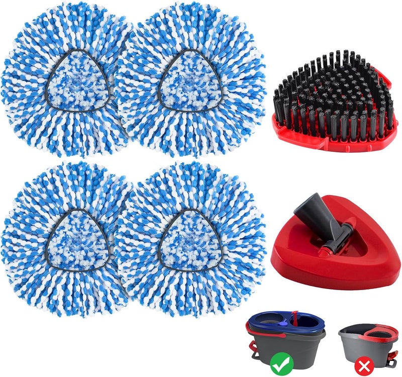 Heuihm 6 Pack Mop Heads Replacements for Ocedar RinseClean 2-Tank System, Spin Mop Replacement Head for O Cedar, Includes 4 Microfibe mop Refills, 1 Upgrade Scrubber Mopping Head and 1 Mops Base for Cleaning - Image 1