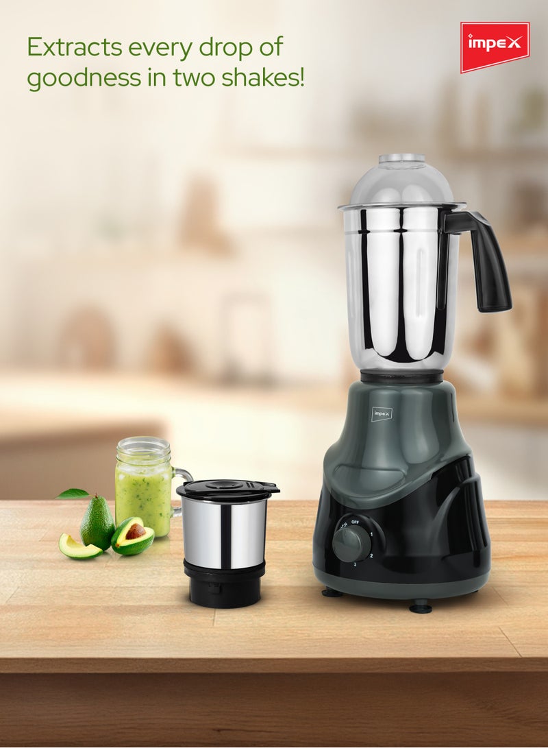 Impex Blender 2-in-1 Mixer Grinder | Powerful Hybrid Motor | Stainless Steel Jars (1.4L & 0.4L) | 3 Speed with Pulse Control | Overload Protection | Unbreakable Coupler | Heat Resistant ABS Jar Base| User Friendly Jar Handle 550 W BL 319C Black - Image 3