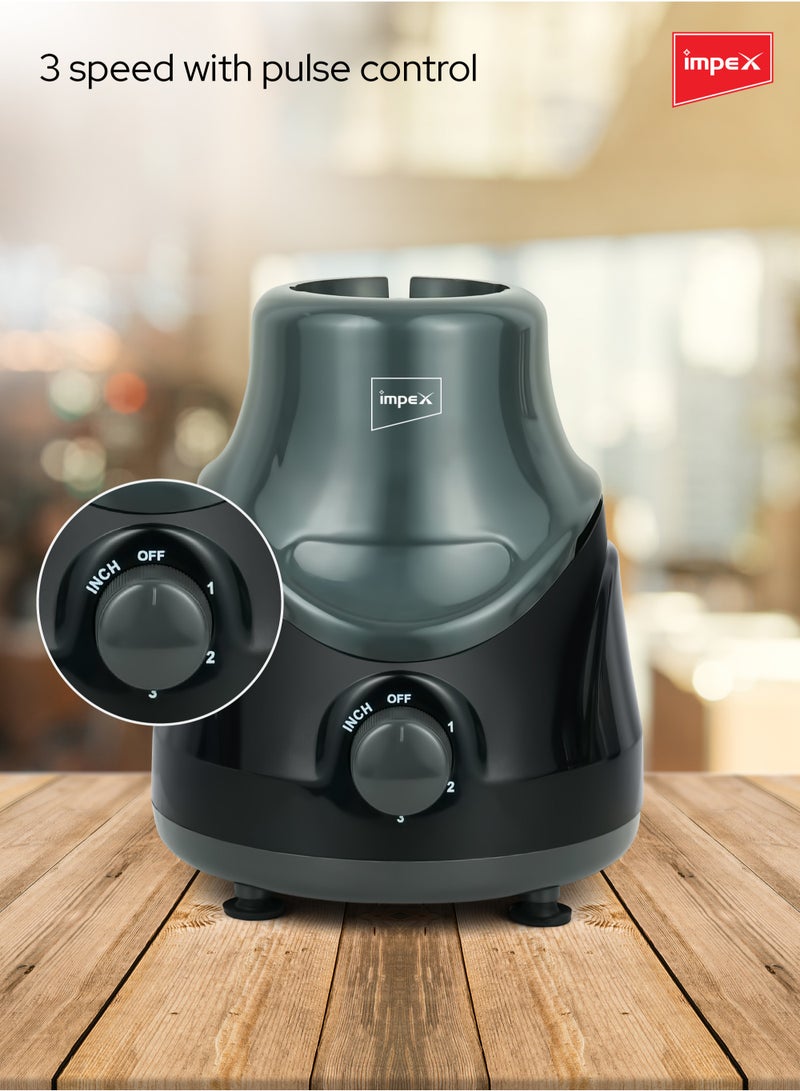 Impex Blender 2-in-1 Mixer Grinder | Powerful Hybrid Motor | Stainless Steel Jars (1.4L & 0.4L) | 3 Speed with Pulse Control | Overload Protection | Unbreakable Coupler | Heat Resistant ABS Jar Base| User Friendly Jar Handle 550 W BL 319C Black - Image 4