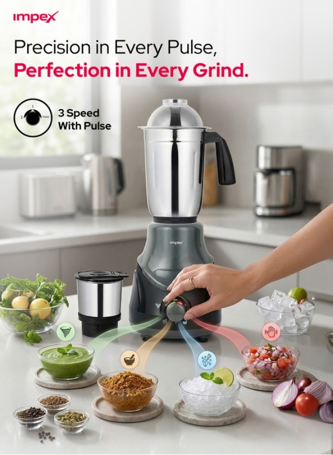 Impex Blender 2-in-1 Mixer Grinder 550 W, Powerful Hybrid Motor, Stainless Steel Jars (1.4L & 0.4L), 3 Speed with Pulse Control, Overload Protection, Unbreakable Coupler, Heat Resistant ABS Jar Base, User Friendly Jar Handle BL 319C Black 550 W BL 319C Black Black - Image 5