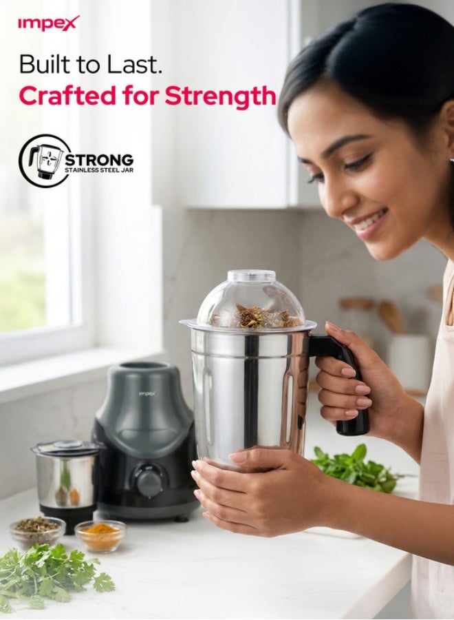 Impex Blender 2-in-1 Mixer Grinder 550 W, Powerful Hybrid Motor, Stainless Steel Jars (1.4L & 0.4L), 3 Speed with Pulse Control, Overload Protection, Unbreakable Coupler, Heat Resistant ABS Jar Base, User Friendly Jar Handle BL 319C Black 550 W BL 319C Black Black - Image 3