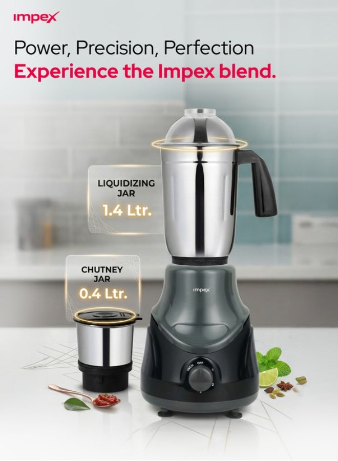 Impex Blender 2-in-1 Mixer Grinder 550 W, Powerful Hybrid Motor, Stainless Steel Jars (1.4L & 0.4L), 3 Speed with Pulse Control, Overload Protection, Unbreakable Coupler, Heat Resistant ABS Jar Base, User Friendly Jar Handle BL 319C Black 550 W BL 319C Black Black - Image 4
