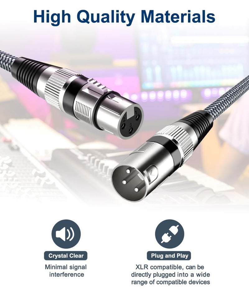 Elebase XLR Microphone Cable 2 Pack 10 Feet,XLR Male to Female Mic Cord,3-pin Balanced Shielded Cables Wire,for Amplifier Mixer,Recording Studio,Speaker Systems,Foot,FT - Image 4