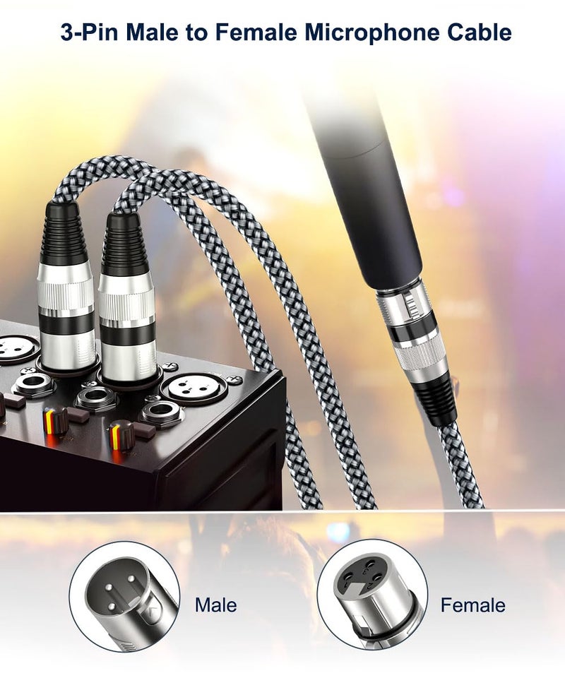 Elebase XLR Microphone Cable 2 Pack 10 Feet,XLR Male to Female Mic Cord,3-pin Balanced Shielded Cables Wire,for Amplifier Mixer,Recording Studio,Speaker Systems,Foot,FT - Image 2