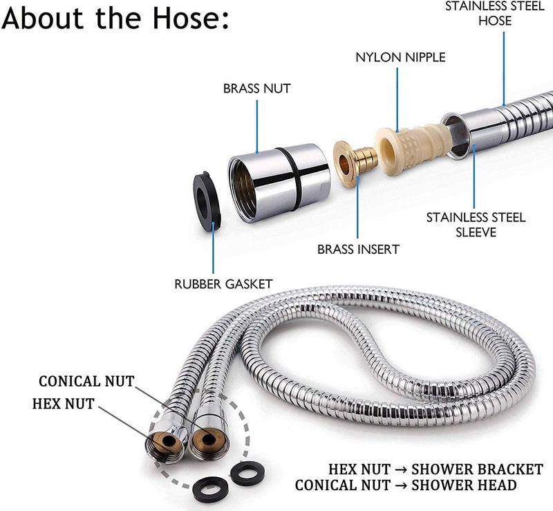 FIORA SS 304 Grade Bathroom Flexible Shower Tube | Hand Shower Hose Pipe | Health Faucet Tube | Jet Spray Pipe | Shower Pipe For Bathroom | Chrome Finish (1.5 meter) (Pack of 2) - Image 3