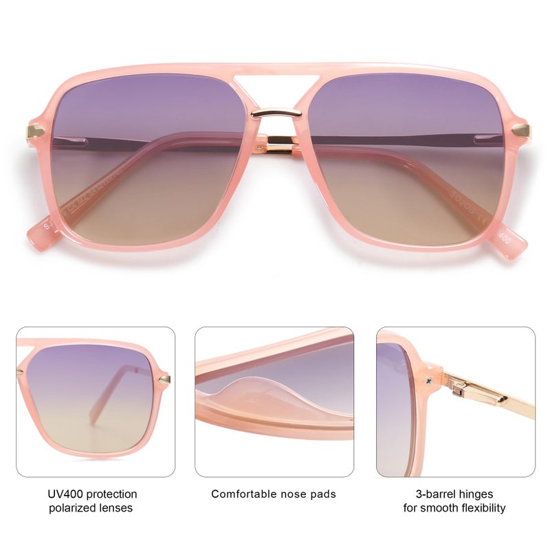SOJOS Sunglasses for Women & Men, Square, Retro, Polarized Lens, Trendy Aviator, 90s Shades (SJ2229, Pink Blue) - Image 4