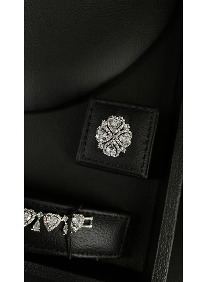 إليسيان طقم مجوهرات زركون فاخر كامل – عقد، أقراط، سوار وخاتم - Image 5