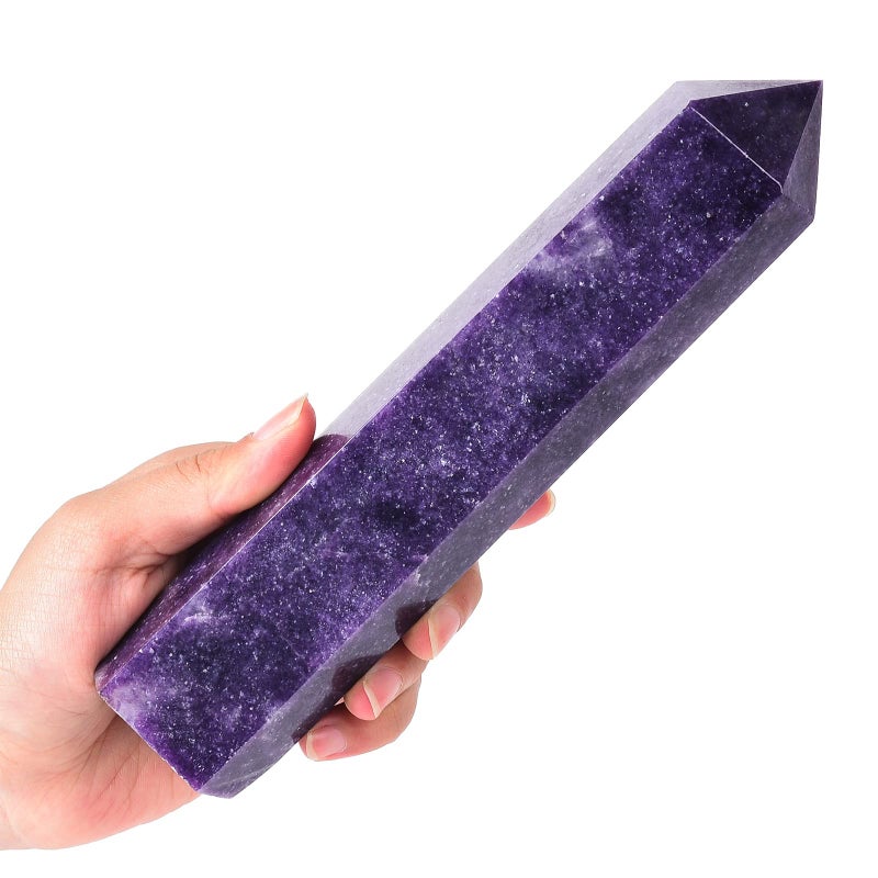 AMOYSTONE AMOYSTONE Large Healing Crystal Wand Purple Lepidolite Point Natural Crystal Obelisk Tower Decor 2226 LBS 