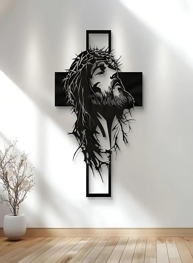 BLIND SHOP Metal Wall Art, Metal Jesus Wall Decor, Metal Jesus and the Cross Decor,Large Jesus Metal Wall Art, Christian Home Decor, Jesus, the Cross (57x43x1.5 CM) - Image 1