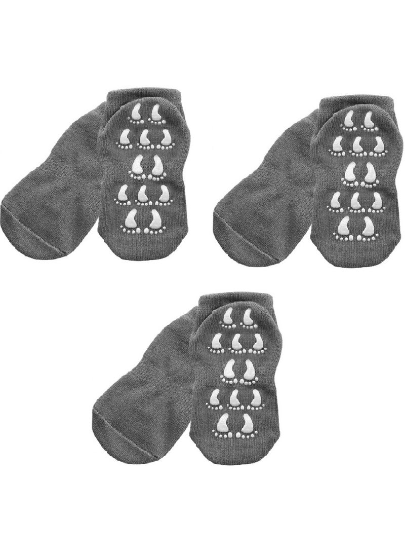 AIWANTO 3 Pairs Anti Slip Children Socks Breathable Baby (Grey) - Image 1