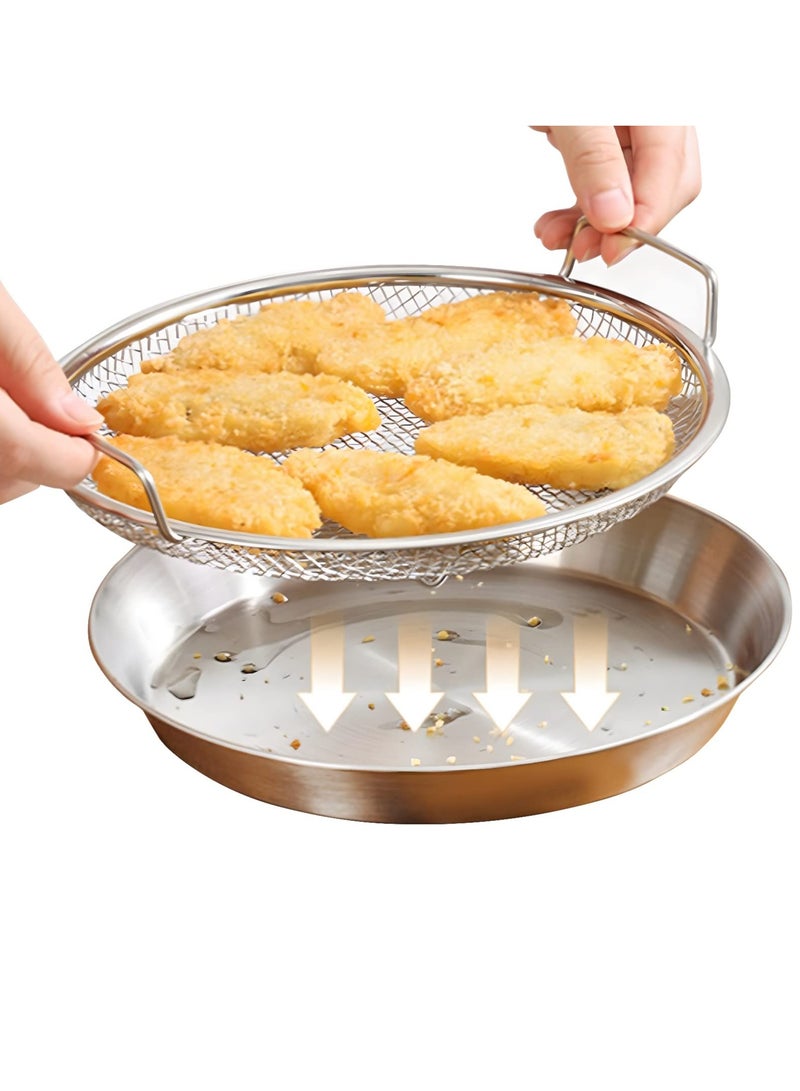 KASTWAVE صينية تصفية زيت المطبخ، صينية تصفية زيت القلي من الفولاذ المقاوم للصدأ مع سلة مصفاة شبكية دقيقة للقلي والشواء، مصفاة مطبخ لغسل الخضروات والفواكه - Image 1