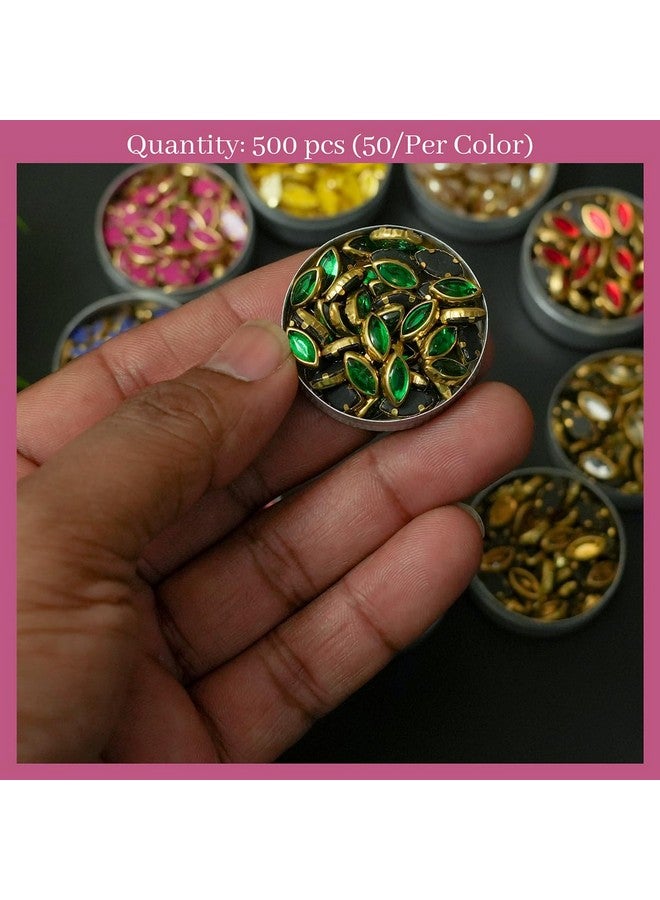 EmbroideryMaterial Glass & Resin Flat Glue On Kundan Stones Beads for Craft, Jewellery Making, Bangles Work, Maggam Work Material, Stones for Embroidery Work, Aari Work (500 Pieces, 50 Piece of Each) - Image 4