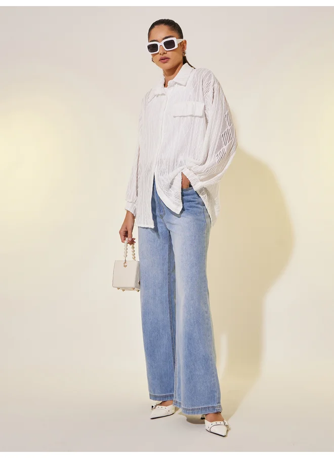 Take Two Take Two Textured Long Sleeve Oversized Shirt
