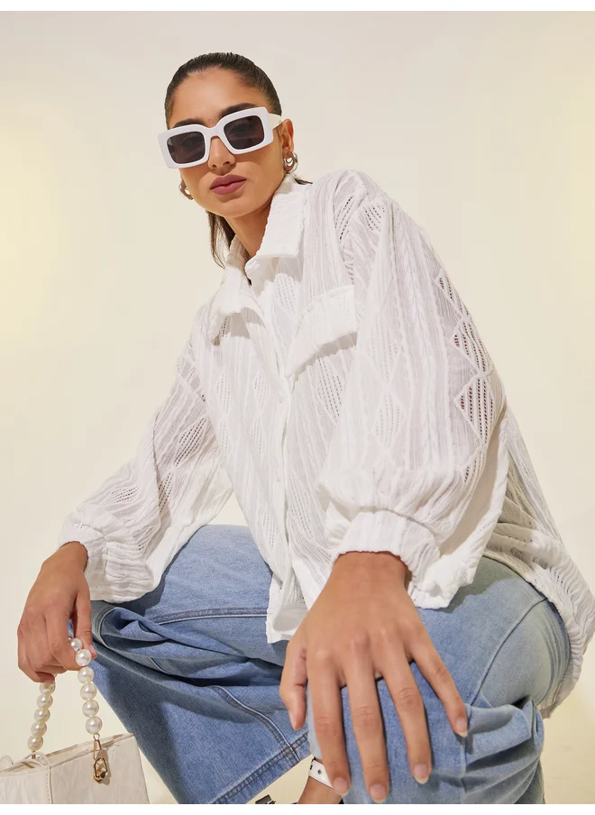Take Two Take Two Textured Long Sleeve Oversized Shirt