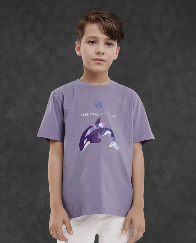 Rare Ones Rare Ones Kids Micah Purple Cotton Fabric Half Sleeves Crew Neck Animal Graphic Print T-Shirt