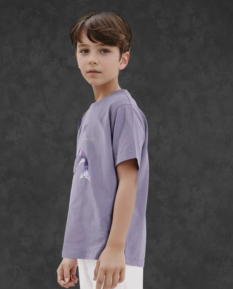 Rare Ones Rare Ones Kids Micah Purple Cotton Fabric Half Sleeves Crew Neck Animal Graphic Print T-Shirt