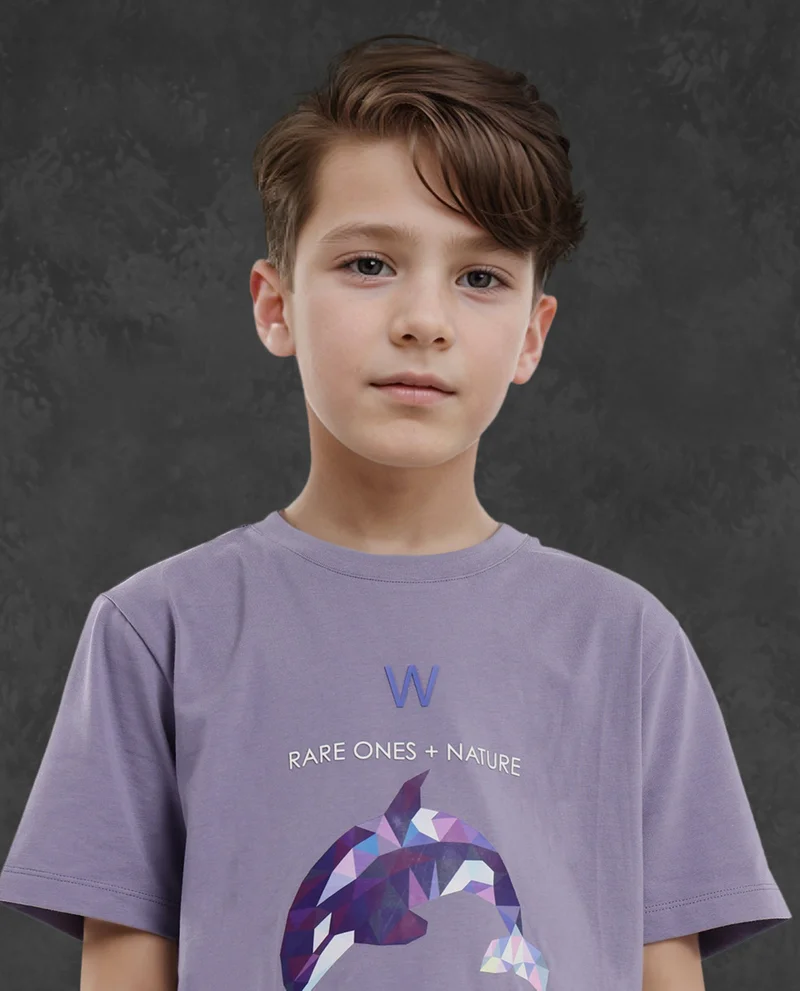 Rare Ones Rare Ones Kids Micah Purple Cotton Fabric Half Sleeves Crew Neck Animal Graphic Print T-Shirt