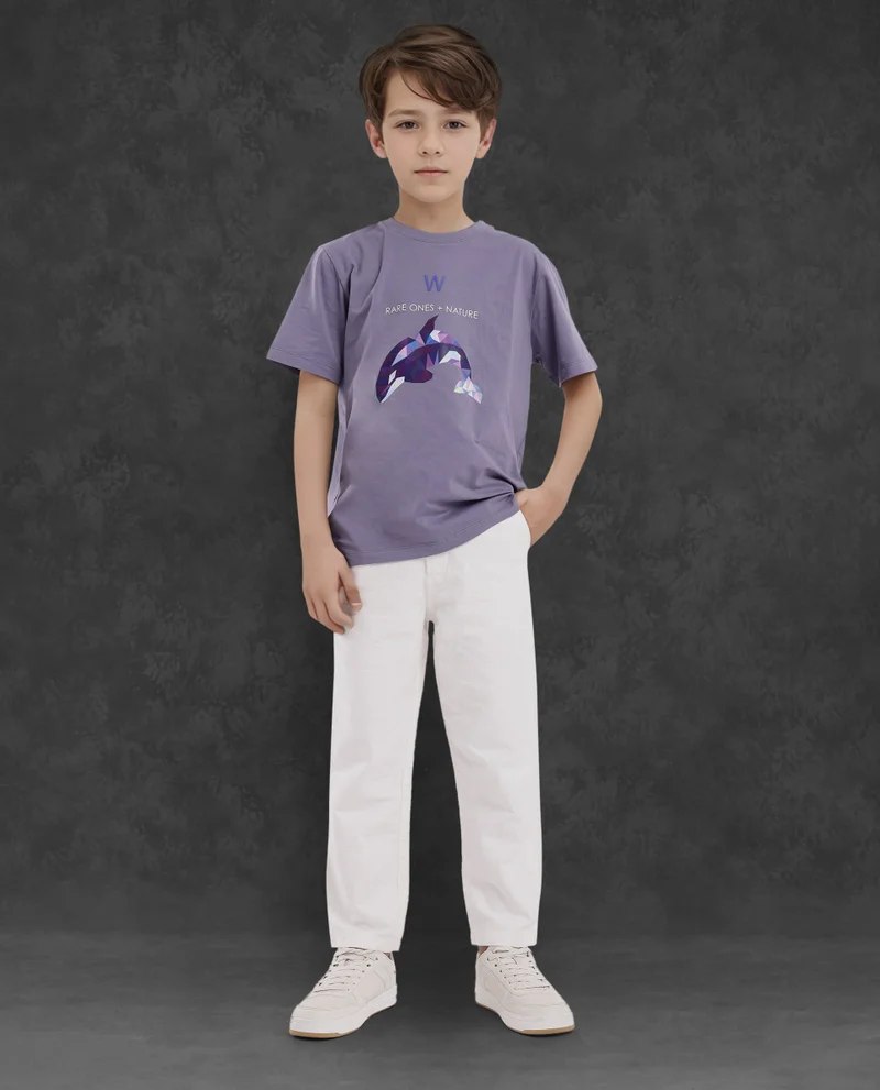 Rare Ones Rare Ones Kids Micah Purple Cotton Fabric Half Sleeves Crew Neck Animal Graphic Print T-Shirt