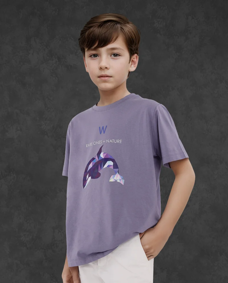 Rare Ones Rare Ones Kids Micah Purple Cotton Fabric Half Sleeves Crew Neck Animal Graphic Print T-Shirt