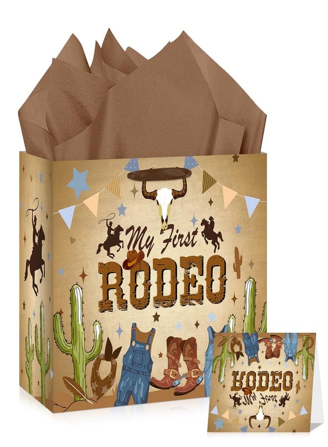 Wayyogh My First Rodeo Birthday Gift Bags Decoration, Large Western Cowboy 1st Paper Bag with Greeting Card Tissue Wrapping Paper 1st Gift Bag for Boy One Year Old Boy Birthday Party Supplies Decor - Image 1