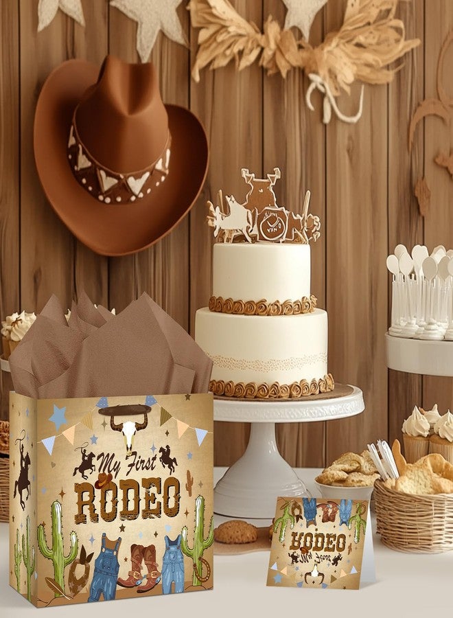 Wayyogh My First Rodeo Birthday Gift Bags Decoration, Large Western Cowboy 1st Paper Bag with Greeting Card Tissue Wrapping Paper 1st Gift Bag for Boy One Year Old Boy Birthday Party Supplies Decor - Image 2