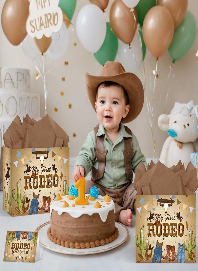 Wayyogh My First Rodeo Birthday Gift Bags Decoration, Large Western Cowboy 1st Paper Bag with Greeting Card Tissue Wrapping Paper 1st Gift Bag for Boy One Year Old Boy Birthday Party Supplies Decor - Image 4